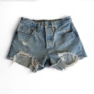 Women’s Levi's 501 Original High Rise Distressed Light Wash Jean Shorts Size 26